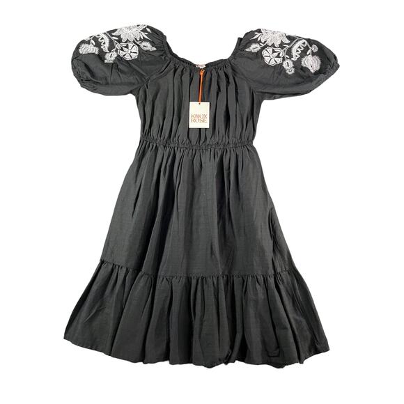 Knox Rose Dress Women XS Black Boho Cottagecore Embroidered Balloon Sleeve NWT - Picture 1 of 13